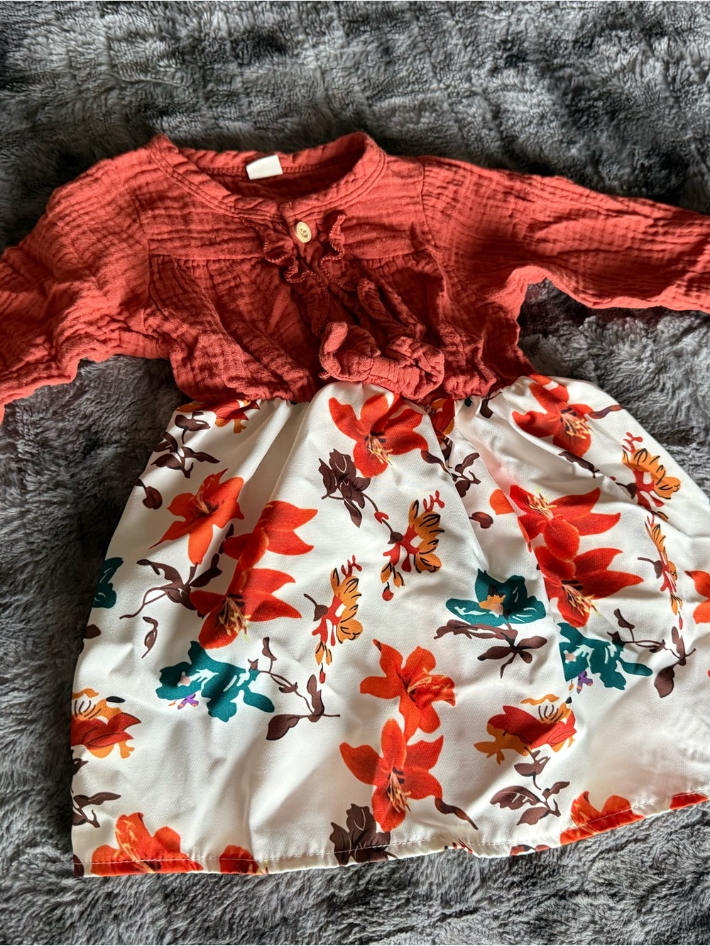 Size 80 Rust Floral Baby Girl Fall Dress Boho Ruffle